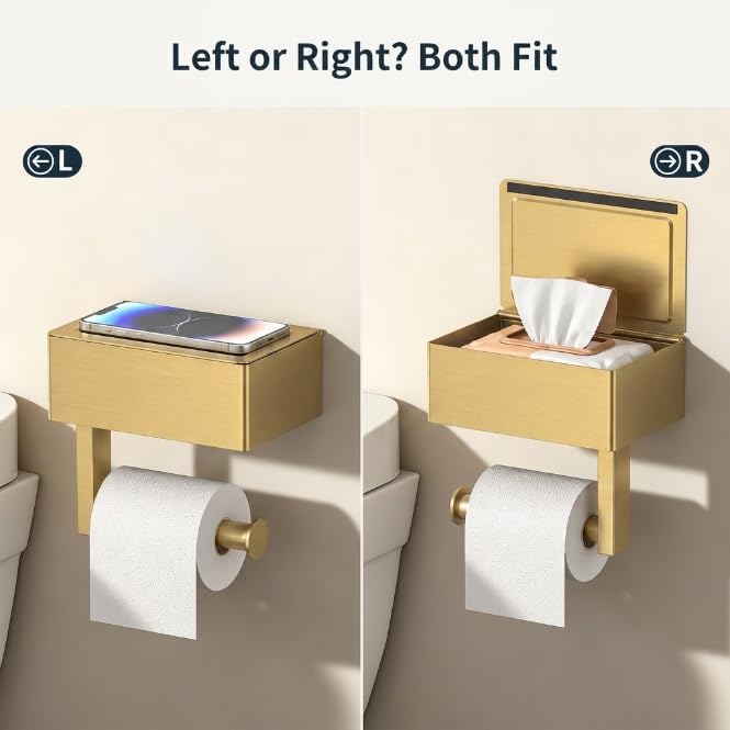 FORIOUS Toilet Paper Holder with Shelf, Wall-Mounted Modern Wipes Dispenser | Brushed Nickel | Toilet Paper Holder with Storage for Bathroom | Fits Wipes, Sanitary Napkin, Tampon | 8.0"x5.3" Large Shelf