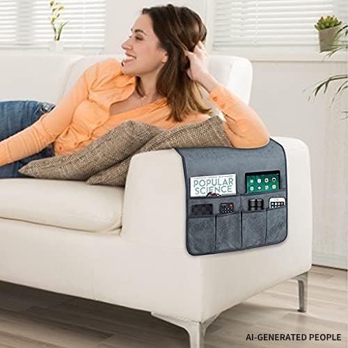 HAOMAIJIA Sofa Armrest Organizer, Remote Control Holder for Recliner Couch | Anti Slip Arm Chair Bedside Caddy Storage Organizer With 6 Pockets For Cell Phone Tv Remote Control Magazines (brown)