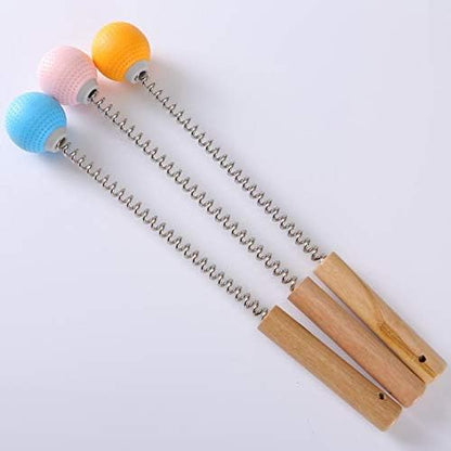 1 Pack Golf Ball Massager Hammer with Spring Wooden Handle Handheld Massage for Pain Relief Neck Back Massager Ball Manual Massage (Gray)