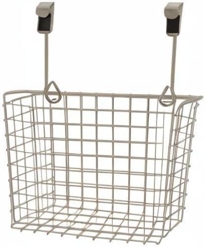 Spectrum Hanging Baskets for Organizing (Large, Satin Nickel) - Grid Over the Cabinet Wire Basket for Kitchen or Bathroom - Door Hanging Storage Organizer for Cleaning Supplies, Washcloths, & Towels