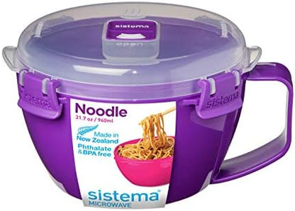 Sistema Microwaveable 940mL Noodle Bowl, Round Microwave Container with Lid & Steam-Release Vent, Cooks Pasta, Soup, Stew & More, Dishwasher & Freezer-Safe, BPA-Free