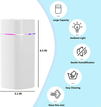 JORMEY Mini Portable Humidifiers-Quiet Cool Mist Humidifier with Soft LED Ring, 600ml Desktop Humidifier, Easy to Fill and Clean for Home, Office or Bedroom, Compact & Stylish