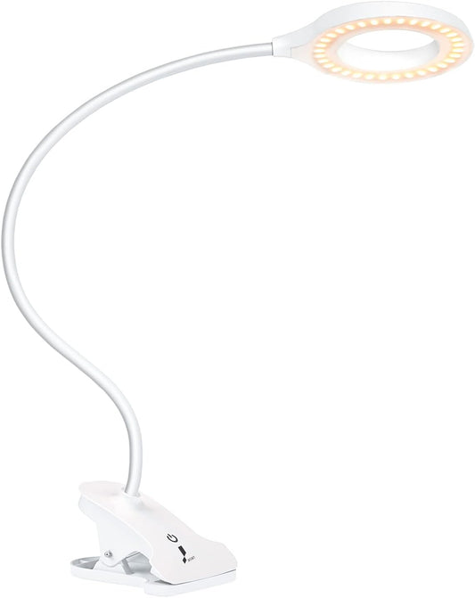 Desk Lamp, JKSWT Clip on Light Reading Light Ring Light LED with 3 Color Modes, 9 Brightness Dimmer, 60 pcs LEDs, Touch-Sensitive Control Pane, 360 ° Flexible Gooseneck Bed Light