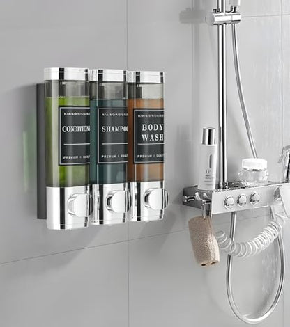 Cabo Deseado Shower Soap Dispenser Wall Mounted No Drill Shampoo Dispenser for Shower Wall Shampoo and Conditioner Dispenser Bathroom Hotel 3 * 350ml Gungray with Labels
