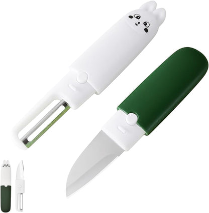 2 in 1 Vegetable Peeler And Knife Set with Safety Cover – Stainless Steel Potato Peeler, Fruit Peeler, Carrot Peeler, Cucumber Slicer – Camping & Travel