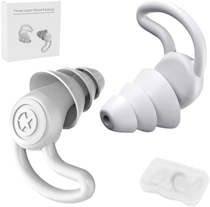 Silicone Earplugs for Sleeping and Noise Reduction, 40dB Protection Reusable Triple Layer Design Ear Plugs
