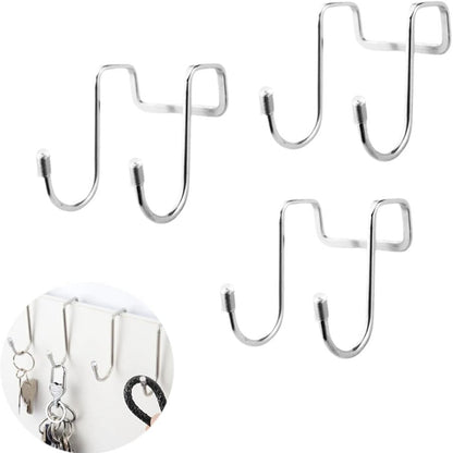 4 Pack Shower Door Hooks Stainless Steel Double Hooks Towel Hook Bathroom Squeegee Holder Over Glass Door Hook for Bathroom Semi-Frameless Sliding Shower Door Soap Saver Bag Pouch