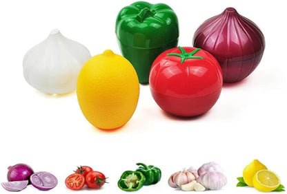 JOSON 5-Piece Vegetable and Fruit Storage Set, BPA-Free Reusable Refrigerator Food Keeper for Peppers, Onions, Tomatoes, Lemons, and Garlic