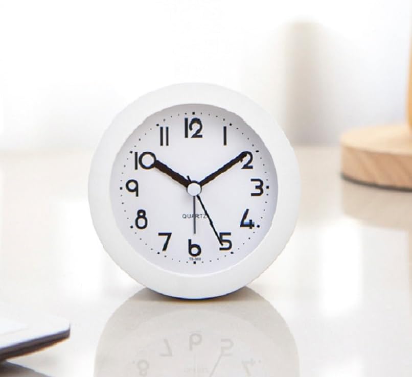 Alarm Clock with Backlight, 4 Inches Cute Analog Round Digital Quartz Clock, Non Ticking, Battery Operated ,Frosted Texture, Simply Design for Living Room, Bedroom ,Bedside, Desk Decorative(Pink)