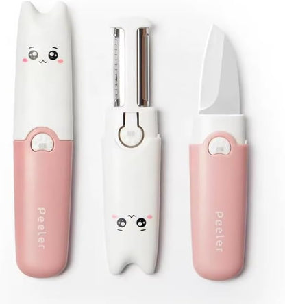 3 in 1 Multifunctional Vegetable and Fruit Peeler, Pink and White | Stainless Steel Blade, Cute Animal Design