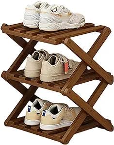 YYW Bamboo Shoe Rack for Entryway, Foldable Free Standing for Closet | Installation-Free Vertical Shoe Racks, Shoe Shelf for Living Room Bedroom, Easy To Assemble, Tawny 5 Layers