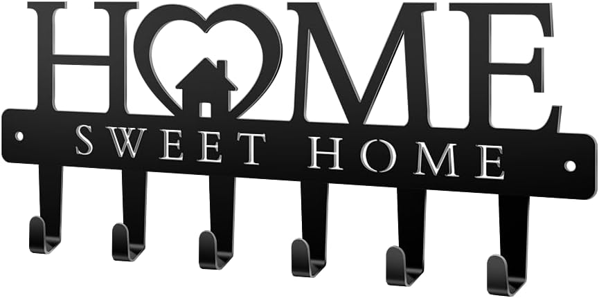 Dog Leash Holder for Wall, Extra Wide 6 Hook Key Rack with Pet Paw Print & Heart, Matte Black Rust-Proof Pet Organizer for Thick Leashes & Keys, Perfect for Mudroom & Entryway, Dog & Cat