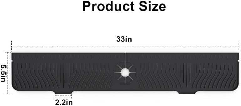 33 Inch sink splash guard Silicone Splash Guard Mat for Faucet, Narrow Edge Water Barrier for Kitchen Sink And Bathroom Washbasin (Black) (Black)