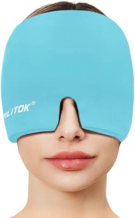 Migraine Headache Relief Cap, Gel Ice Head Wrap, Hot and Cold Therapy, Headache Eyes Mask for Sinus, Puffy Eyes, Tension and Stress Relief (Blue)