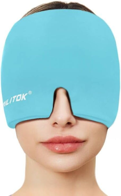 Migraine Headache Relief Cap, Gel Ice Head Wrap, Hot and Cold Therapy, Headache Eyes Mask for Sinus, Puffy Eyes, Tension and Stress Relief (Blue)