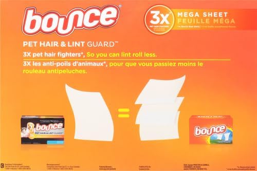 Bounce Pet Hair and Lint Guard Mega Dryer Sheets with 3X Pet Hair Fighters, Fresh Scent, 180 Count