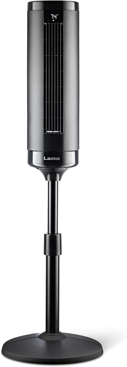 Lasko Elevation Tower Fan for Bedroom, Office, and Living Room - 42”-54” Adjustable Height Cooling with 31 ft/s Airflow and 90° Oscillation- Quiet 28 dB Operation - Remote Control - Black
