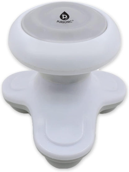 Pursonic Handheld Sport Massager Mini Portable for Hand, Head, Neck, Back, Legs & Arms Pain Relief Easy Grip Handle, 3 Vibrating Massage Modes (White)