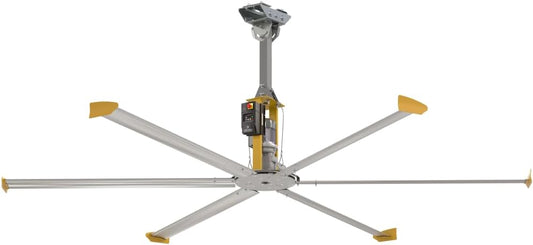 Big Ass Fans - ShopFan, 14 ft. HVLS Industrial/Commercial Ceiling Fan, Yellow/Silver Aluminum, 120V/1ph, 2ft. Extension Tube, Variable Speed
