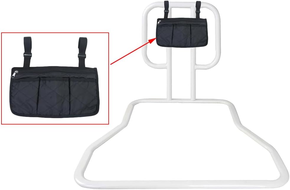 Bed Rails Bag with Cup Holder Phone Pouch 4 Pocket Storage Organizer Bag for Elderly Adults Safety Bed Assist Rail Medical Bed Support Bar Mobility Assistant Handle Bars Under Mattressbed Cane