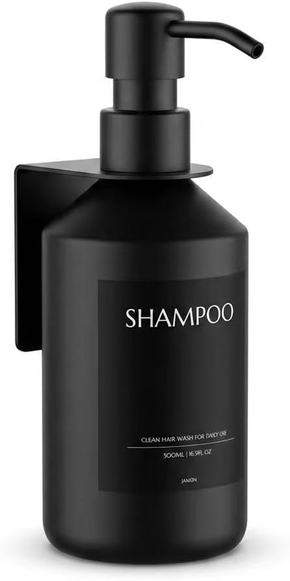 Shampoo and Conditioner Dispenser Set of 3 for Wall Mount | 16.9 fl oz Drill Free Shower Soap Bottles,Refillable Body Wash Dispensers for Bathroom Decor (Amber Bottles + Bamboo Pumps)