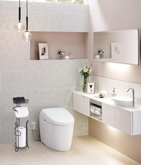 SunnyPoint Bathroom Heavyweight Toilet Tissue Paper Roll Storage Holder Stand with Reserve and Shelve, The Reserve Area Has Enough Space to Store Mega Rolls. (Chrome)