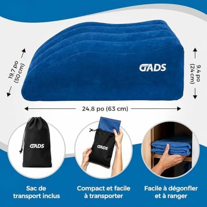 Inflatable Leg Elevation Pillow, Travel Knee Wedge for Bed and Comfort Rest | Inflatable wedge pillow for leg elevation, knee support and elevated comfort in bed or while traveling, with portable design.