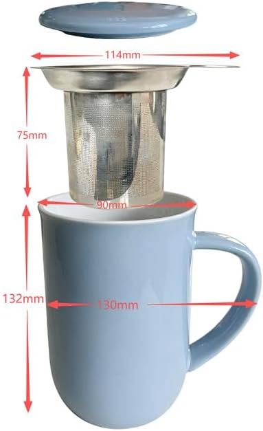 VIVA Minima Balance Porcelain Tea Cup with Infuser and Lid, Dishwasher Safe Stainless Steel Tea Infuser Mug for Loose Leaf Tea Brewing, 17 oz / 500 ml - Hazy Blue