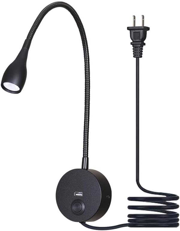 LED Reading Lamp 3W Warm White 3000K for Reading Books Black Plug Cord 2PCS (RS032)