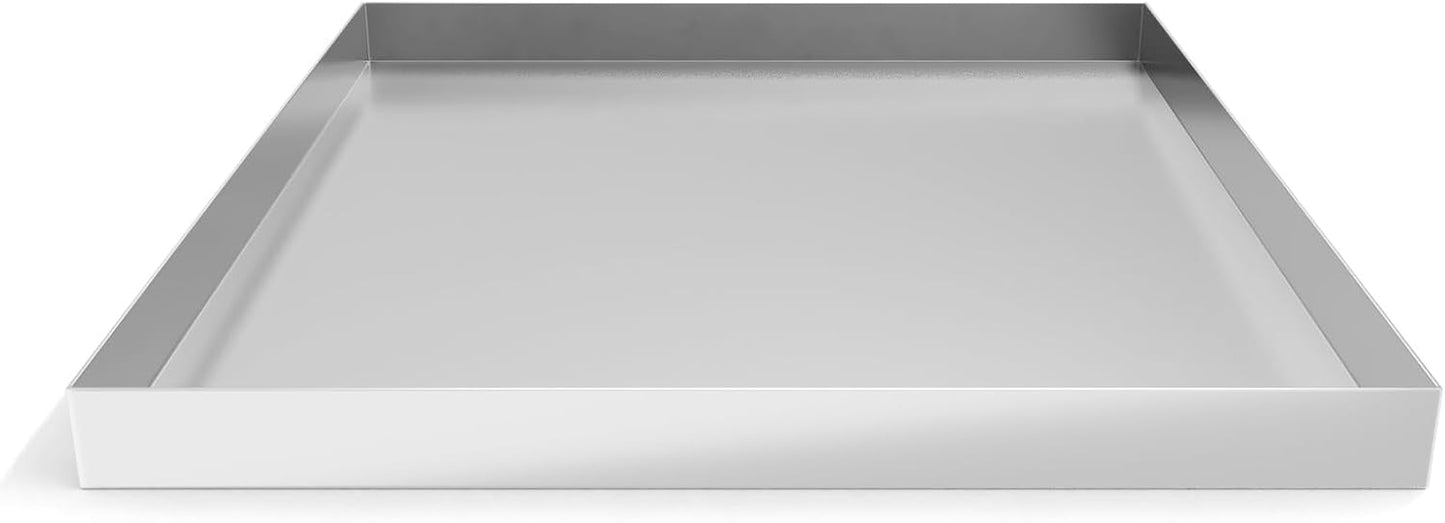 32 x 32 x 2.5 Inch 304 Stainless Steel Washing Machine Drain Pan | Heavy Duty Steel Compact Washer Drip Tray, Washing Machine Tray No Leak Protecting The Floor (No Hole)