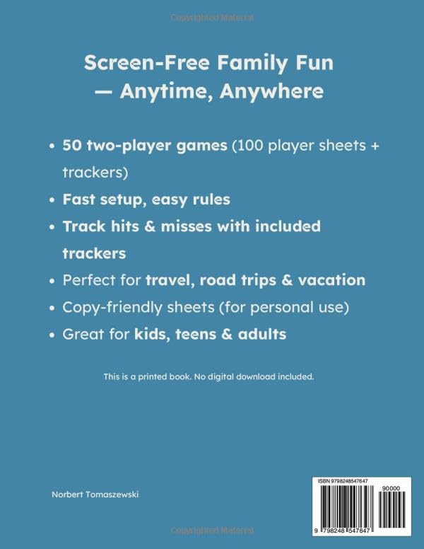 Sea Battle Paper Game: 50 Two-Player Games • 100 Player Sheets + Trackers • Screen-Free Family Fun • Travel, Road Trips & Vacation • Easy Rules • Fast Setup • Classic Sea Battle