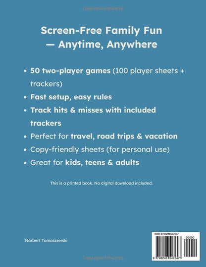Sea Battle Paper Game: 50 Two-Player Games • 100 Player Sheets + Trackers • Screen-Free Family Fun • Travel, Road Trips & Vacation • Easy Rules • Fast Setup • Classic Sea Battle
