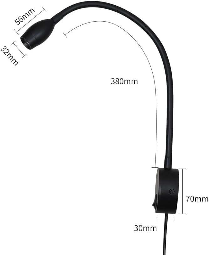 LED Reading Lamp 3W Warm White 3000K for Reading Books Black Plug Cord 2PCS (RS032)