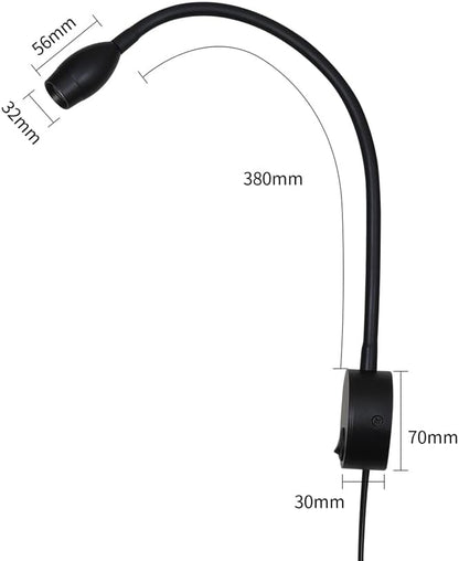 LED Reading Lamp 3W Warm White 3000K for Reading Books Black Plug Cord 2PCS (RS032)