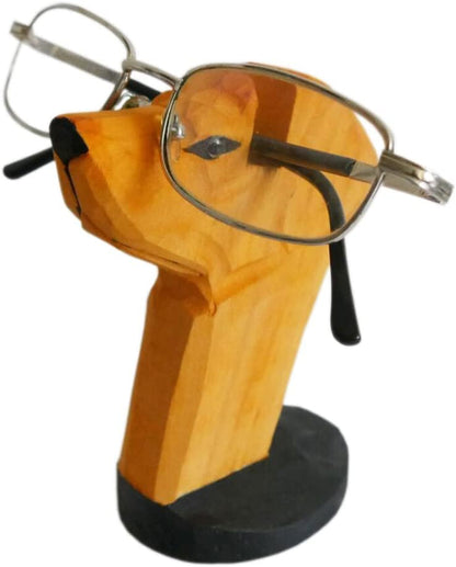 Red Dollar Handmade Wood Carved Animal Eyeglass Holder, Cute Sunglasses Display Stand, Nightstand Home Office Desk Decor, Christmas Holiday New Year Business Gift for Men Women Adults (Dog)