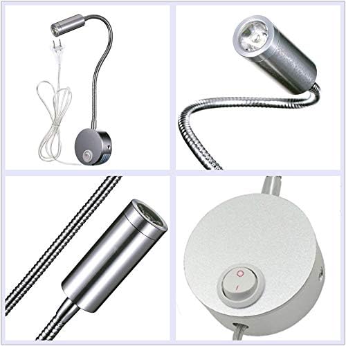 3W Wall Mounted Reading Light Flexible Gooseneck LED Sconce Lamp with Plug & Switch for Bedroom, Office, Workbench, Studio (01 Black Warm)