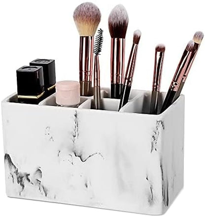 Marble Look Toothbrush Holder for Bathroom Countertop Organizer, Holds Toothpaste, Dental Floss, Razor, Comb, Makeup Brushes, and More, Stylish Bathroom Accessory for Tooth Brushing Essentials