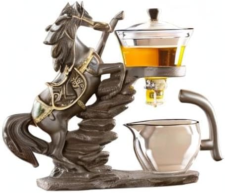 Glass Kungfu Teapot Set Tea maker with Infuser Semi Automatic Tea Set with 6 Small Cups (Red)