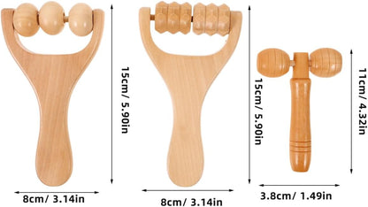 Ciieeo Wooden Massage Roller Tool 3-Piece Set Deep Tissue Massager for Legs Feet Arms Neck and Back - Portable Handheld DIY Wellness Tool for Women