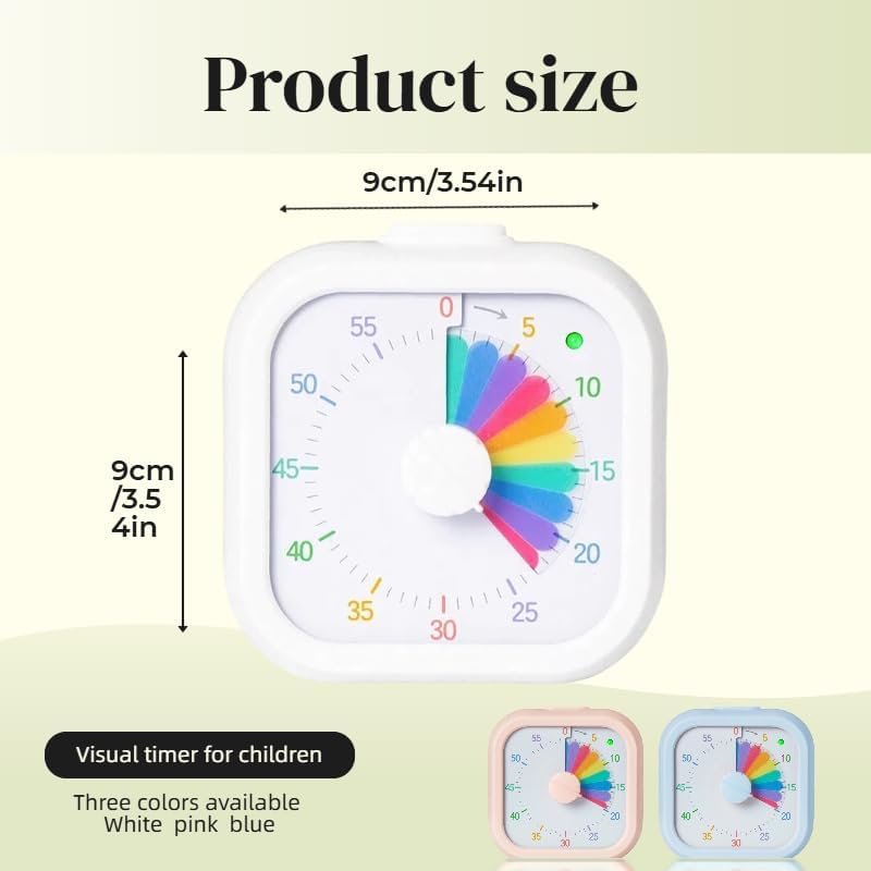 Visual Timer with Rainbow Pattern, 60-Minute Countdown Timer for Kids and Adults, Silent Pomodoro Timer for Classroom, Kitchen, Office & Teaching, Time Management Tool (White)