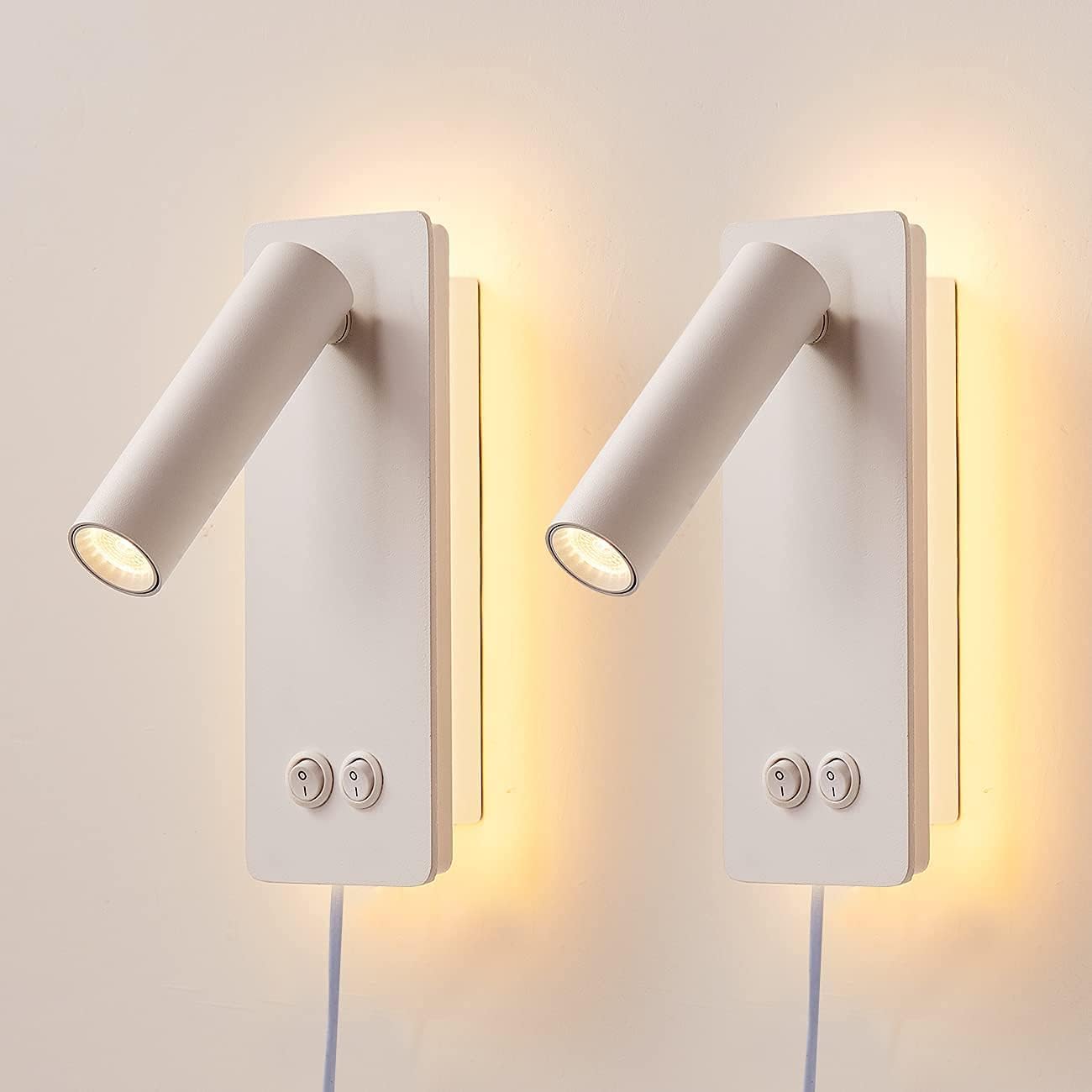 LED wall lamp and reading light two-in-one multifunctional wall sconces. LED Wall Lamp Plug in for Bedroom Bedside Wall Sconces Set of Two Black Reading Light 3W+6W Night Light 3000K(BLACK)
