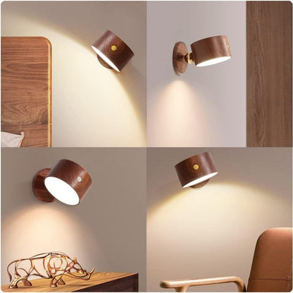 Wood Wall Sconce Cordless,Magnetic Wall Mounted(Sapele) | USB C Rechargeable, Dimming Night Light,for Bedside,Cabinet,Reading,Home Decor