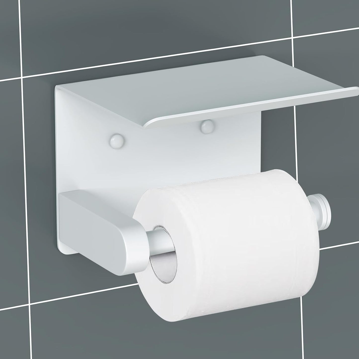 VAEHOLD Self Adhesive Toilet Paper Holder with Phone Shelf Stainless Steel Wall Mounted Toilet Paper Roll Holder - Rustproof and Bathroom Washroom Tissue Roll Holder with Shelf - Black