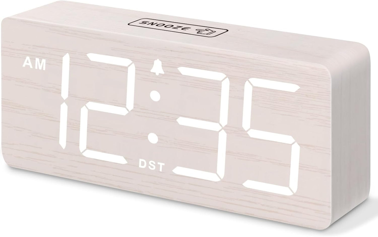 DreamSky Wooden Digital Alarm Clock for Bedroom with Large Numbers | Desk Clock for Living Room Office, Loud Alarm for Heavy Sleepers Adults, Volume Control, Dimmer, DST, Wood Decor (Plug-in)