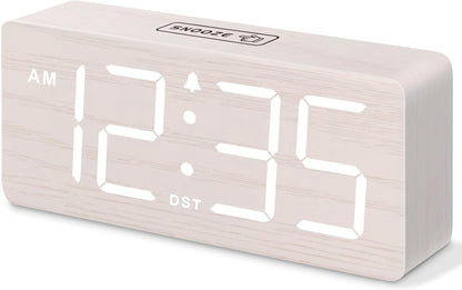 DreamSky Wooden Digital Alarm Clock for Bedroom with Large Numbers | Desk Clock for Living Room Office, Loud Alarm for Heavy Sleepers Adults, Volume Control, Dimmer, DST, Wood Decor (Plug-in)