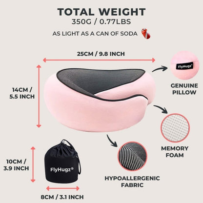 FlyHugz® Neck Travel Pillow Memory Foam Neck Pillow, Gray