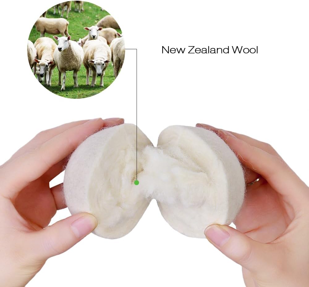 Wool Dryer Balls XL Reusable Natural Fabric Softener, Set of 6 | Wool Ball, Premium Pet Hair Remover for Laundry, Hair Catcher for Washer, Hair Remover Fabric Softener Balls for Dryer, White