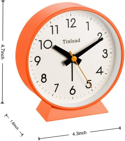Tinload 4.5" Battery Operated Analog Alarm Clock, Small Silent Bedside Desk Clock with Night Light, Blue