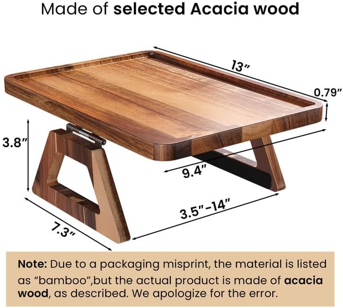 Acacia Wood Couch Arm Tray，Folding Sofa Armrest Table | Clip-On Couch Desk,Foldable, Non-slip,No Assembly，for Drinks Snacks Phone，Remote Control