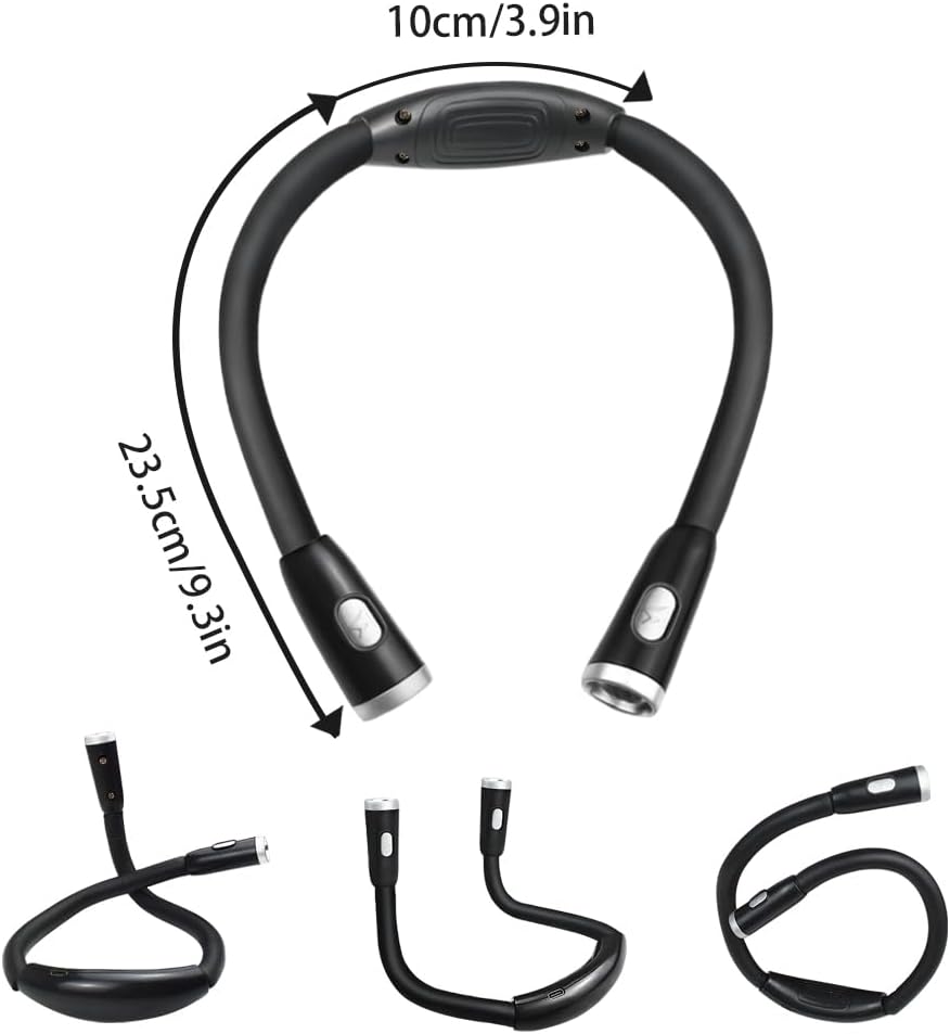 Neck Reading Light, Rechargeable Book Light for Reading in Bed, Hands Free, 360° Flexible Arms, Neck Light for Reading, Knitting, Camping, Repairing